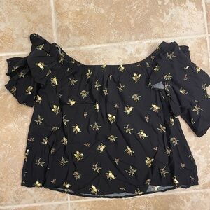 Soprano Black Off-Shoulder Top with Yellow Floral Print